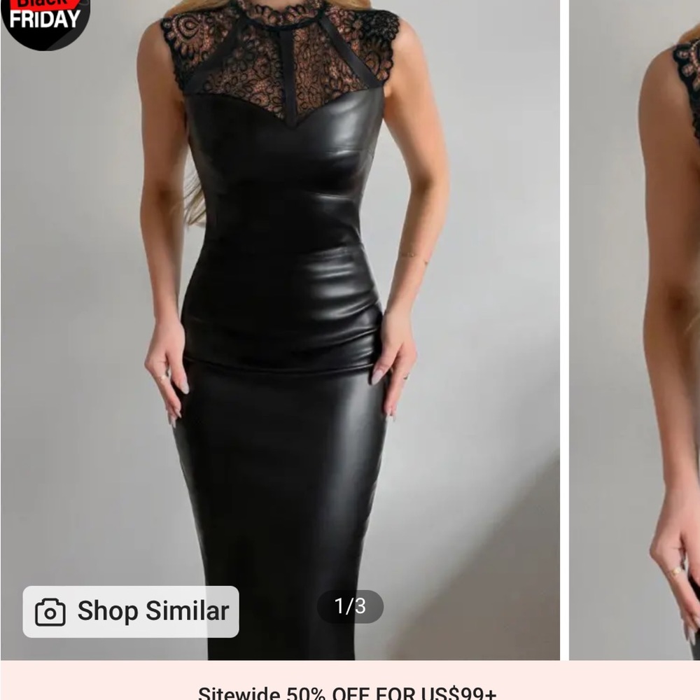 Black faux leather & lace dress
